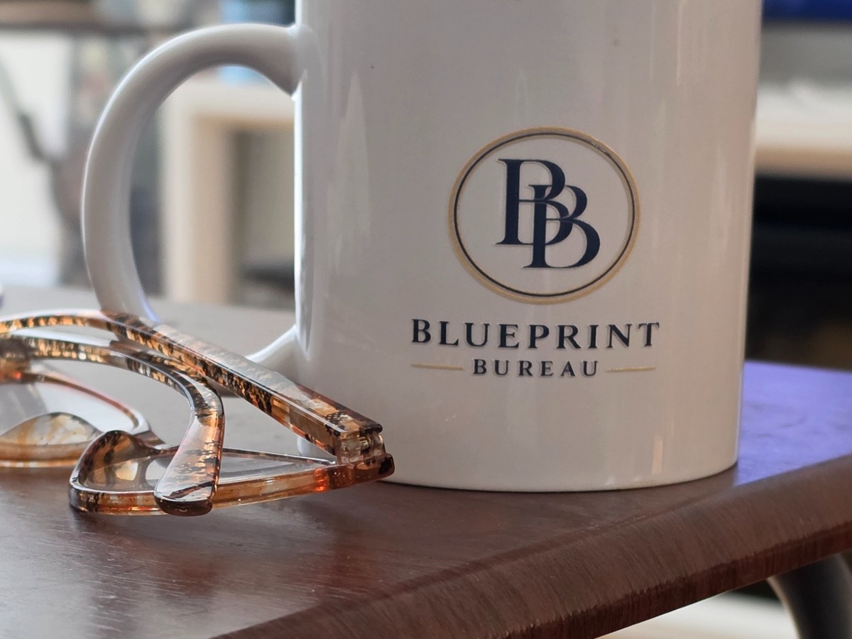 Blueprint Bureau mug with branded BB logo