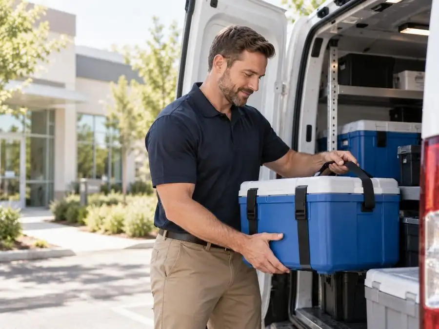 High-quality medical courier delivery scene representing the latest Blueprint Bureau investigation