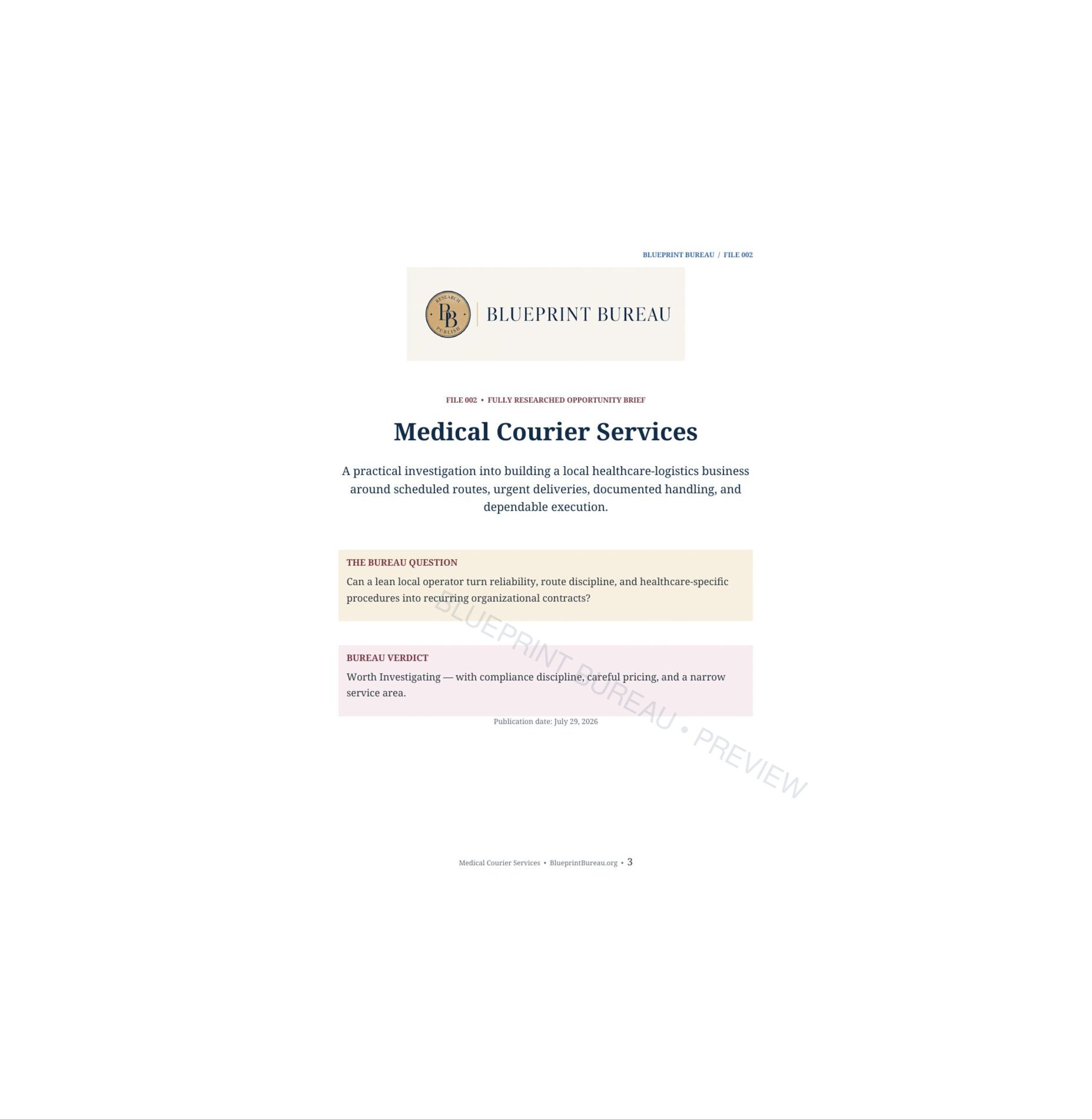 Medical Courier Services preview page