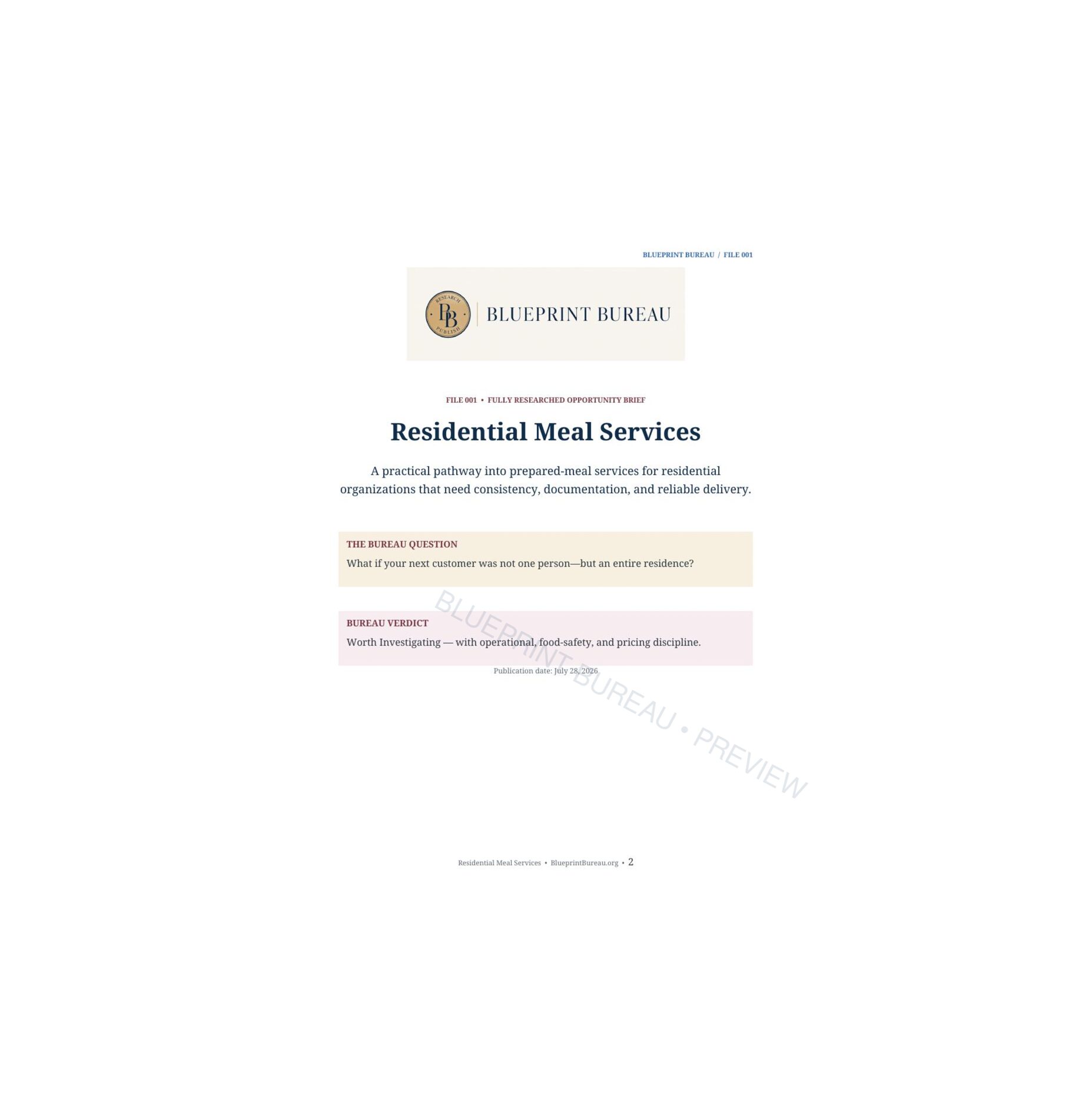 Residential Meal Services preview page