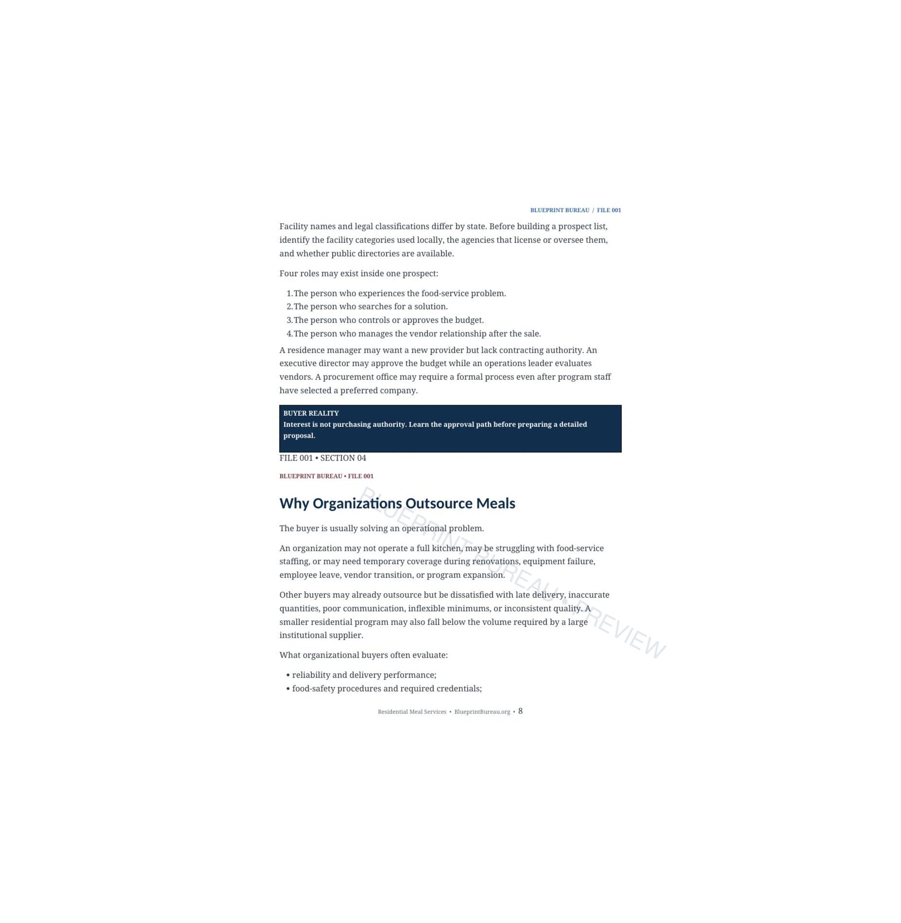 Residential Meal Services research preview