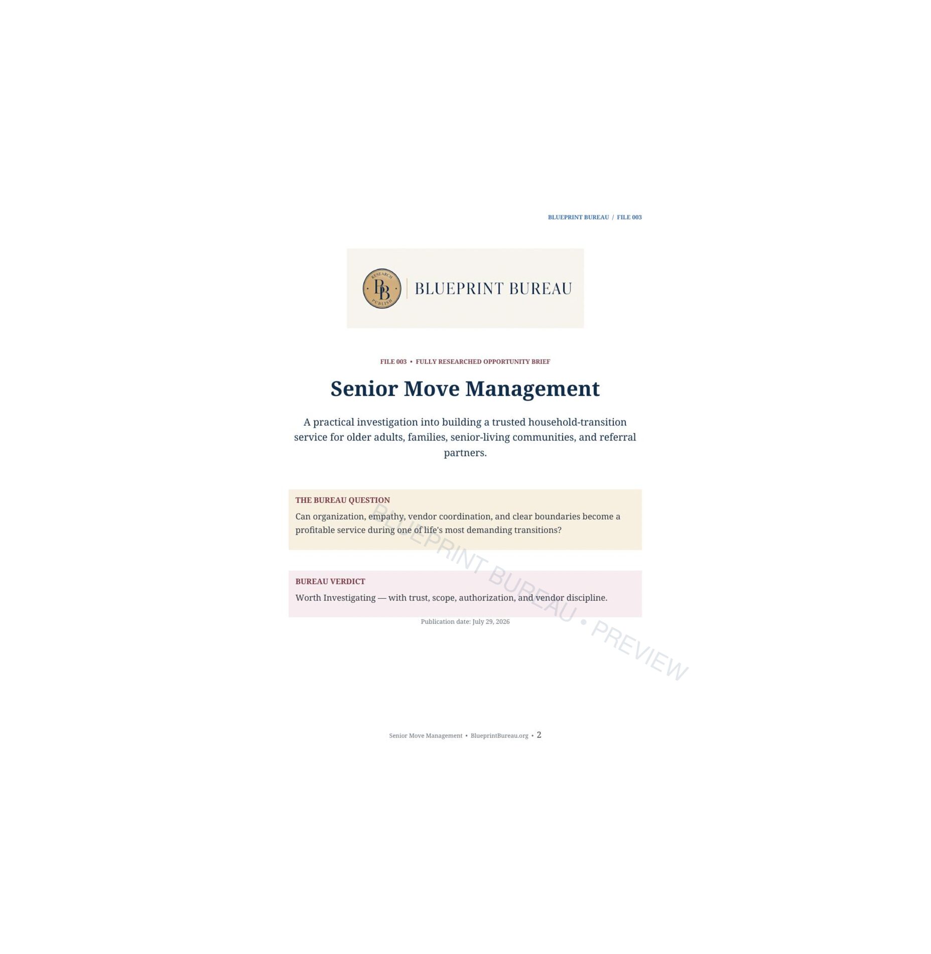 Senior Move Management preview page